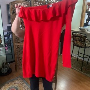 Fire Engine Red Asymmetrical Tunic Top by Divided Size 10